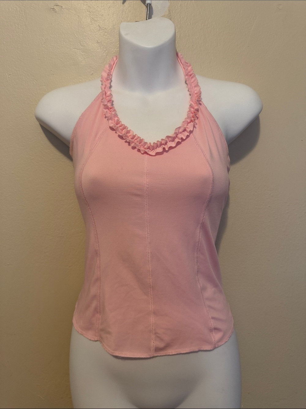 Ruffled Halter Tank Blouse in Light Pink